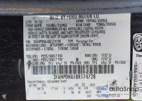 2011 Ford Fusion Se z USA, uszkodzony, nr VIN 3FAHP0HA1BR174728